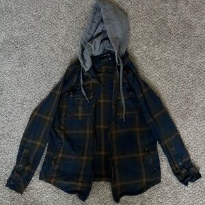 Empyre Green & Blue Plaid Zip-Up Hoodie Grey Inner Size M